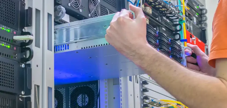 KCTS technician performing server maintenance and IT support in Houston data center